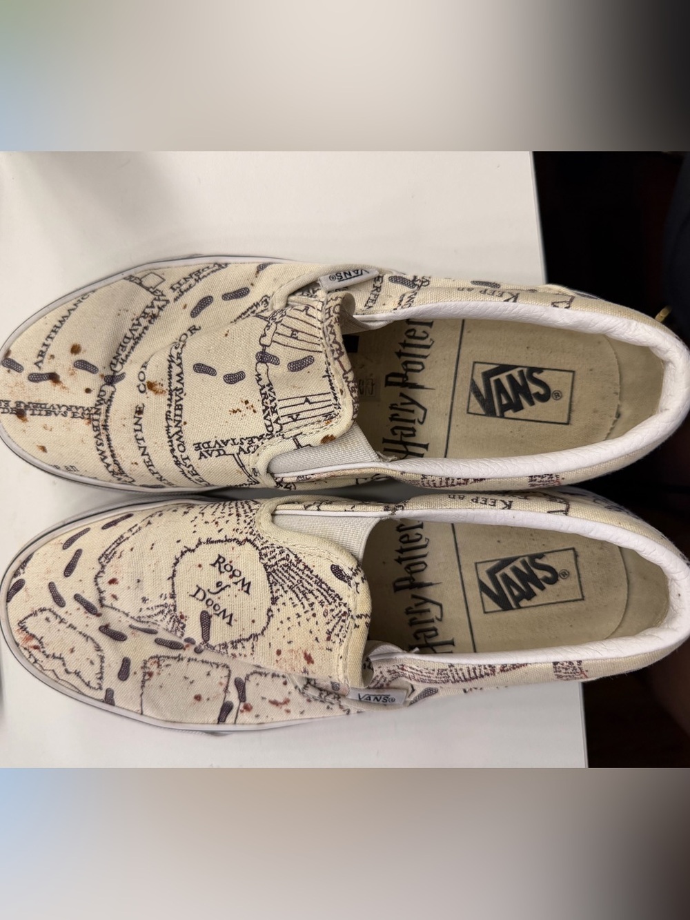 Vans Harry Potter Slip-On Sneakers in Cream and Brown Map Print